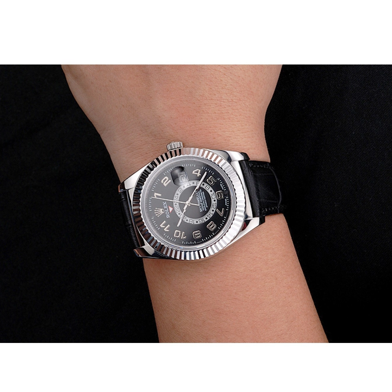 AAA Replica Watches Steel Dweller Case Leather Strap Stainless Sky Dial Black Black Rolex 0701